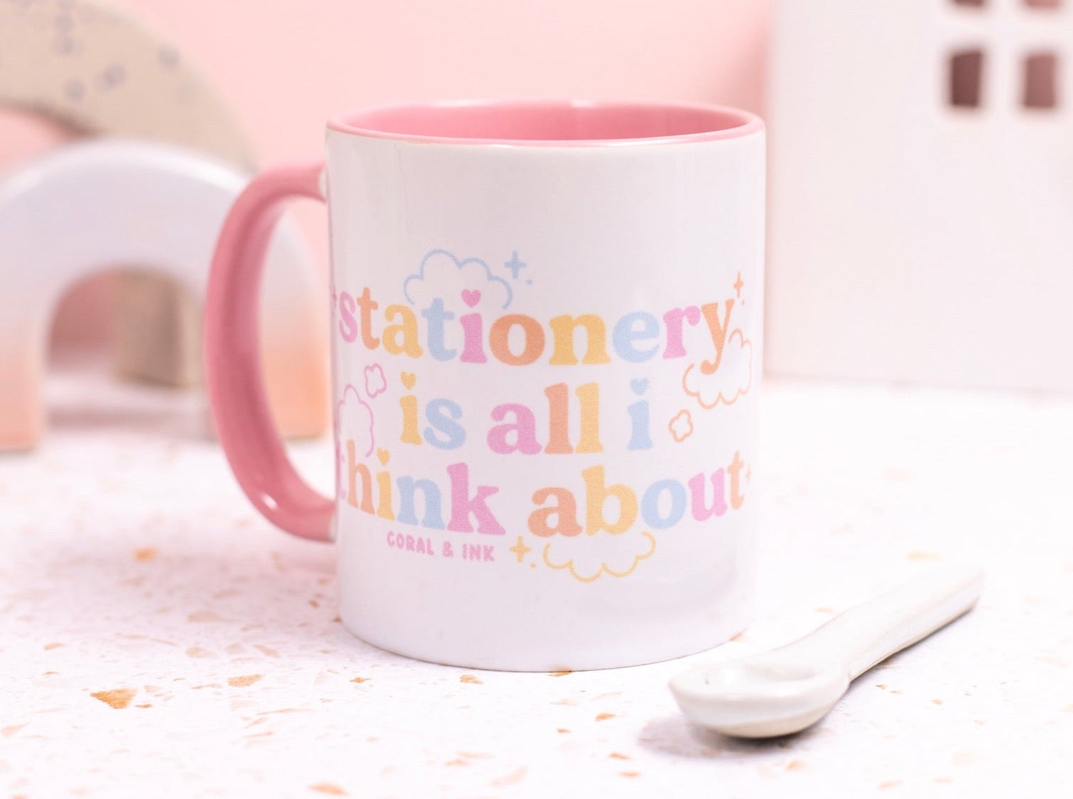 Coral & Ink's stationery is all I think about kawaii pink mug. Cute accessories for desks and stationery lovers.