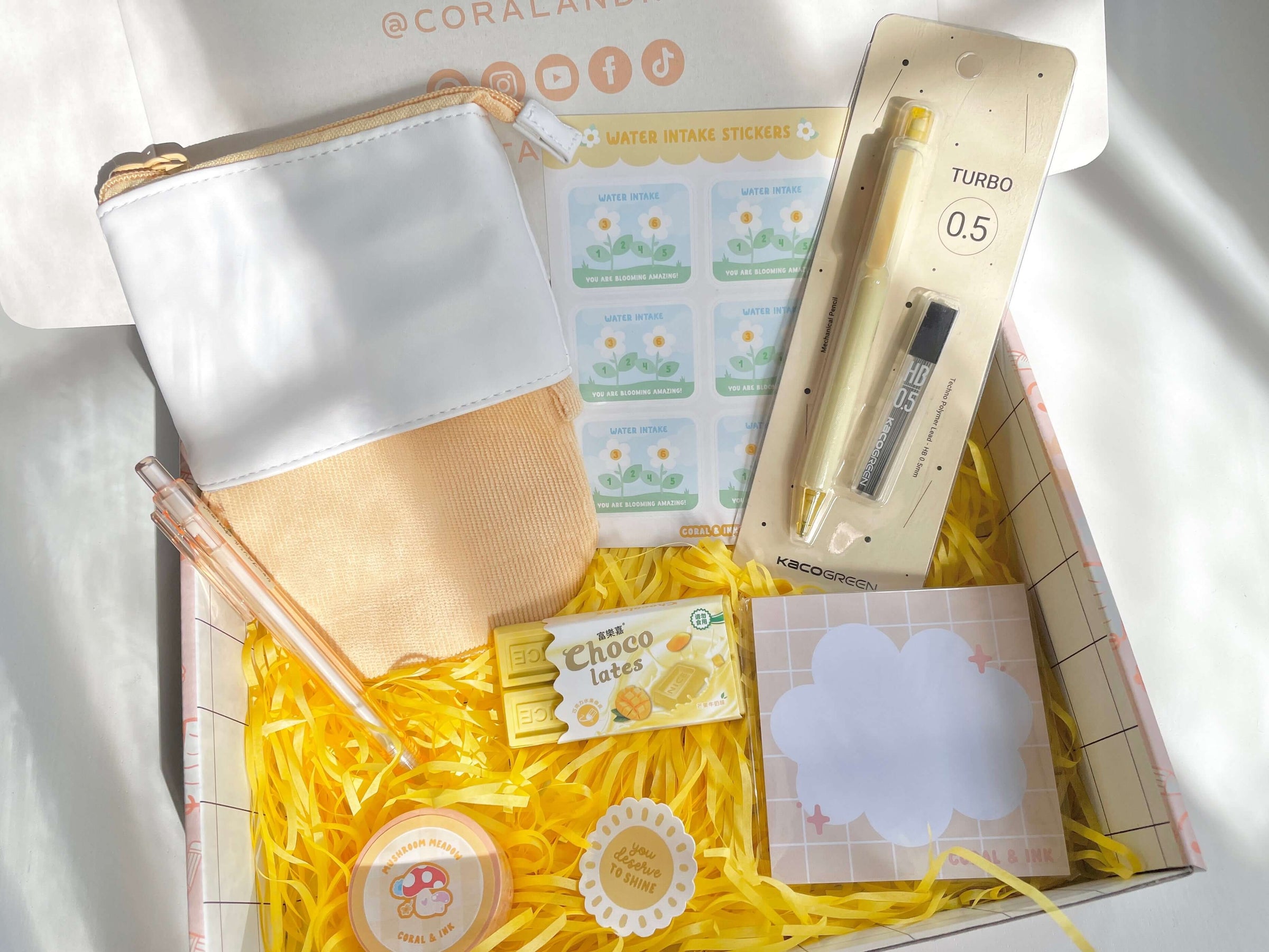 Coral & Ink's kawaii yellow stationery box. Cute gifts for students, scrapbookers and bullet journalers