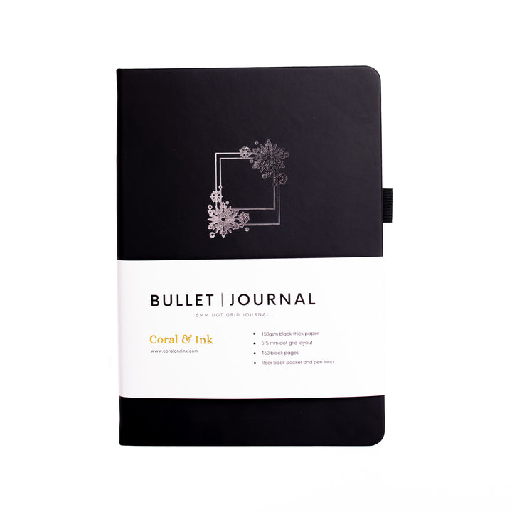 Snowflake Polaroid A5 Black Page Dot Grid Journal