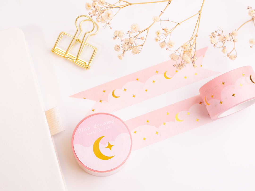 Coral & Ink's pink dreams washi tape. Perfect for decorating journals, planners and scrapbooks