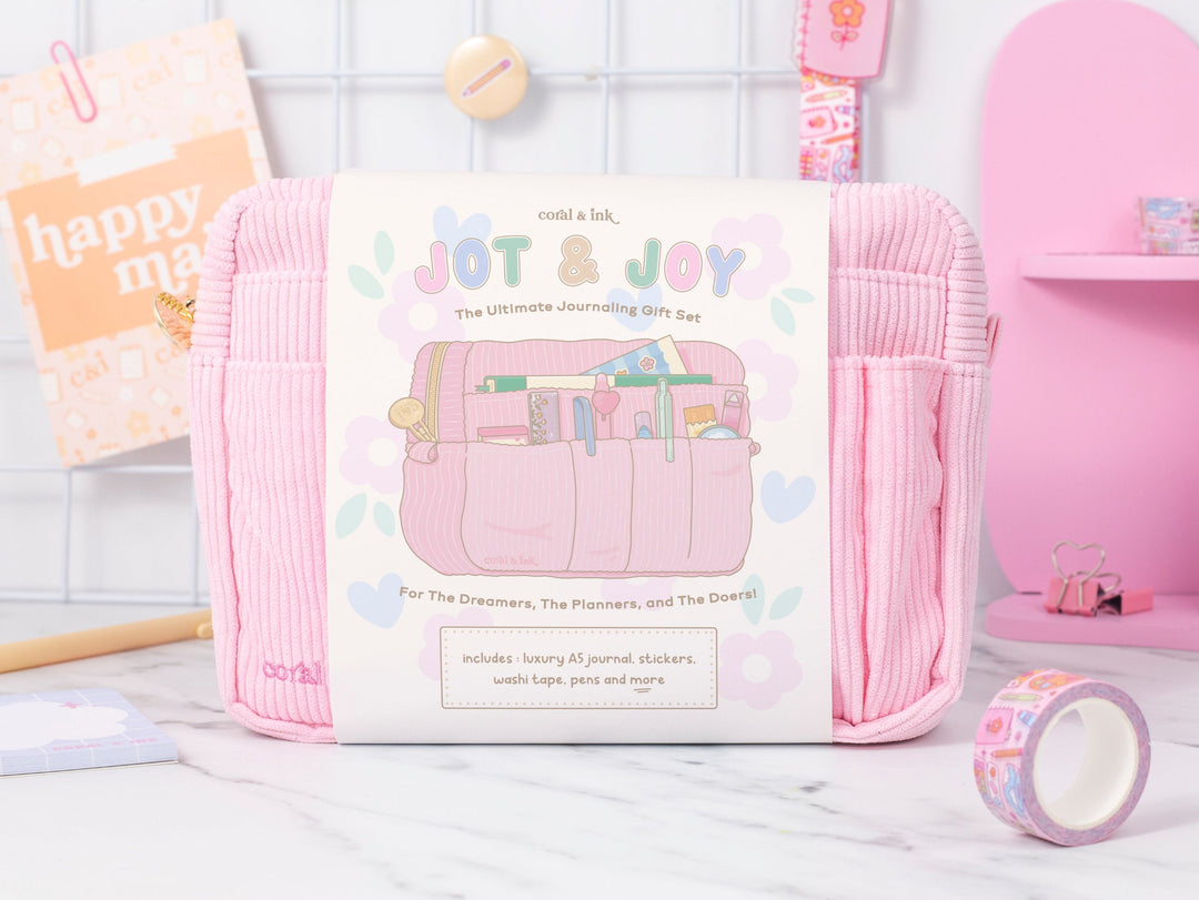 Stationery gift pack with a stationery pouch, A5 dot grid journal, washi tapes, and pens – ideal for journaling, scrapbooking, and thoughtful gifts