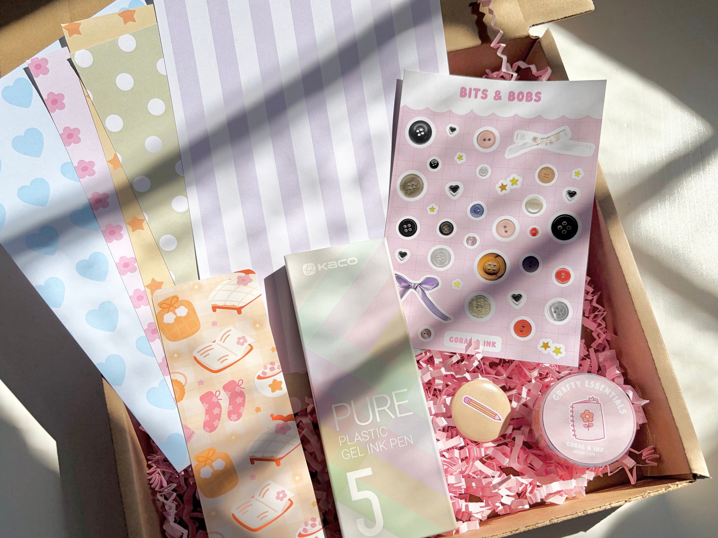 Kawaii stationery gift box for students containing a clear pencil case, revision cards, rulers, pens, highlighters and eraser