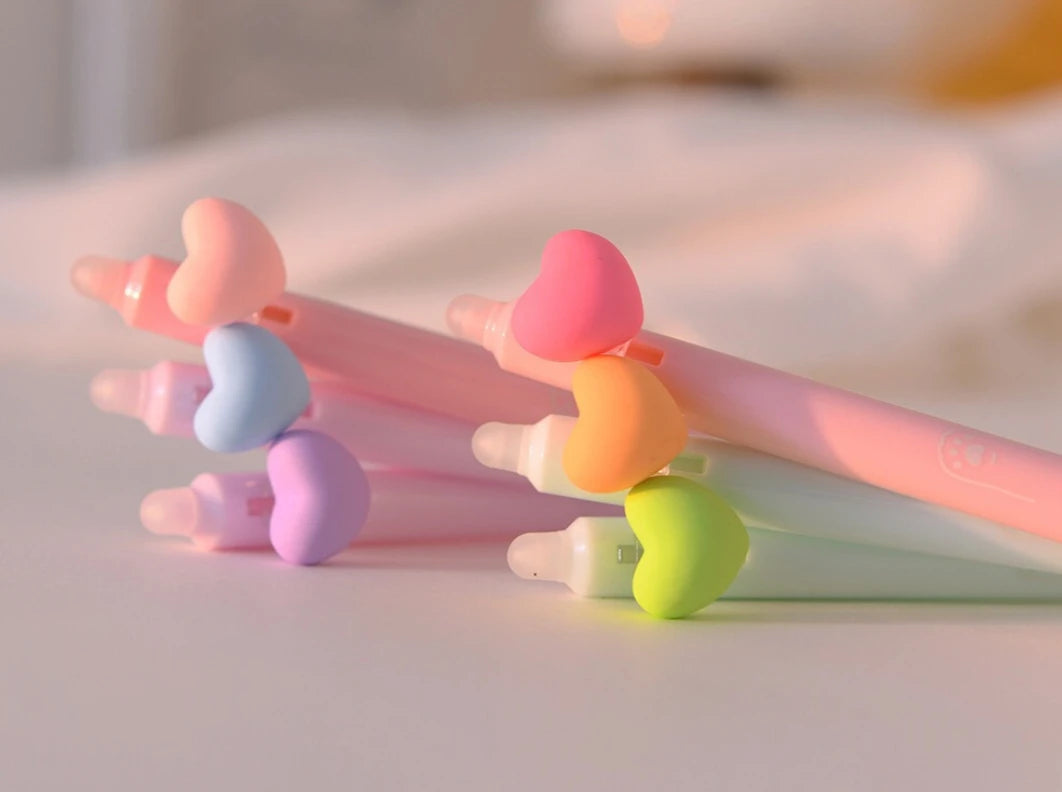 Coral & Ink's kawaii erasable heart gel pens for note taking and journaling