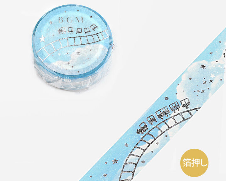 Silver Foil Sky Train Washi Tape