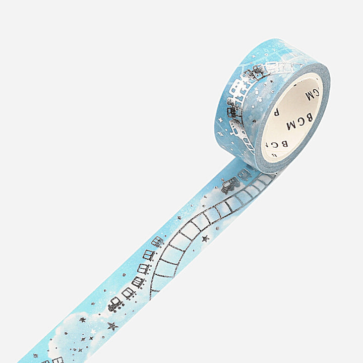 Silver Foil Sky Train Washi Tape