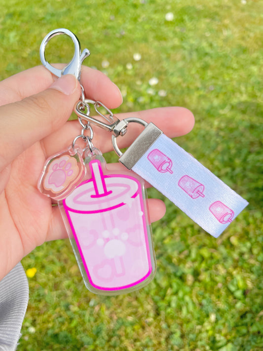 Pink Drink & Paw Keychain