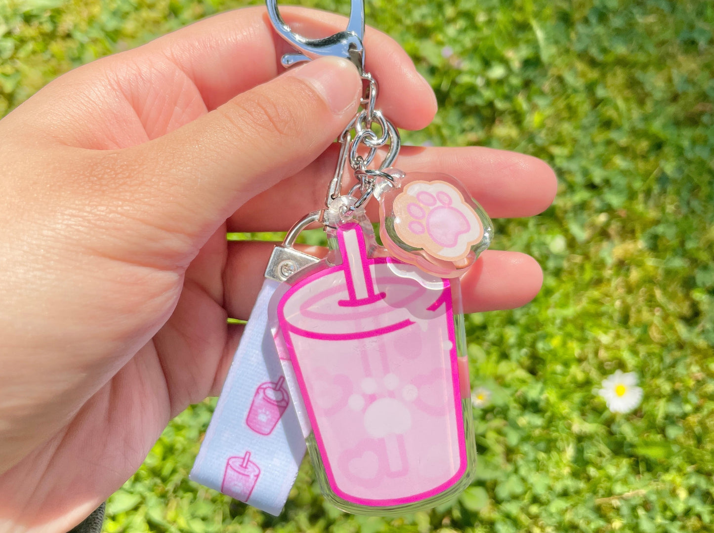 Pink Drink & Paw Keychain