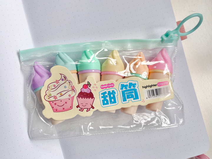 Set Of 6 Ice Cream Highlighters