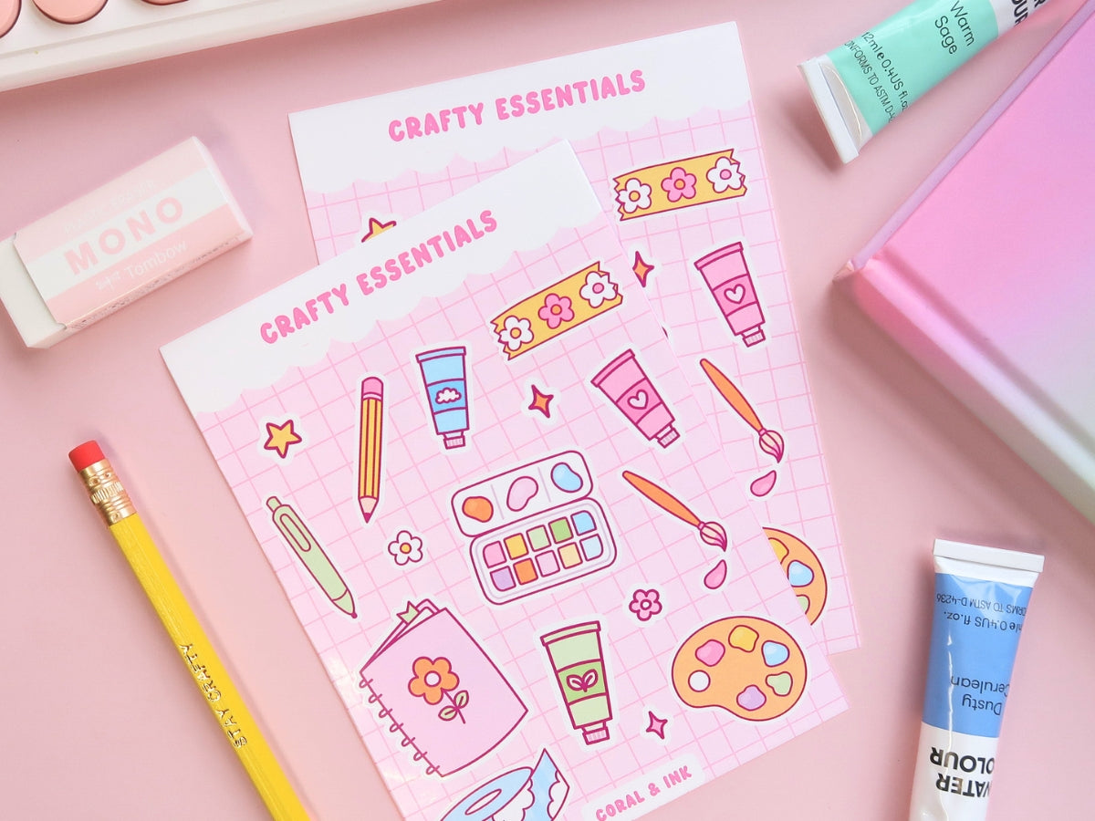 Crafty Essentials Sticker Sheet | Coral & Ink