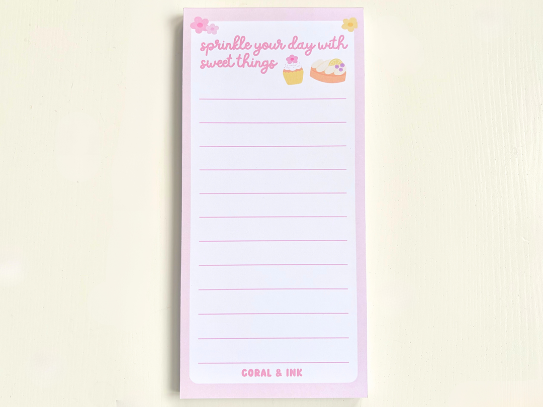 Sweet Note Things Sweet Things List Notepad | Aesthetic Desk Supplies – Coral & Ink