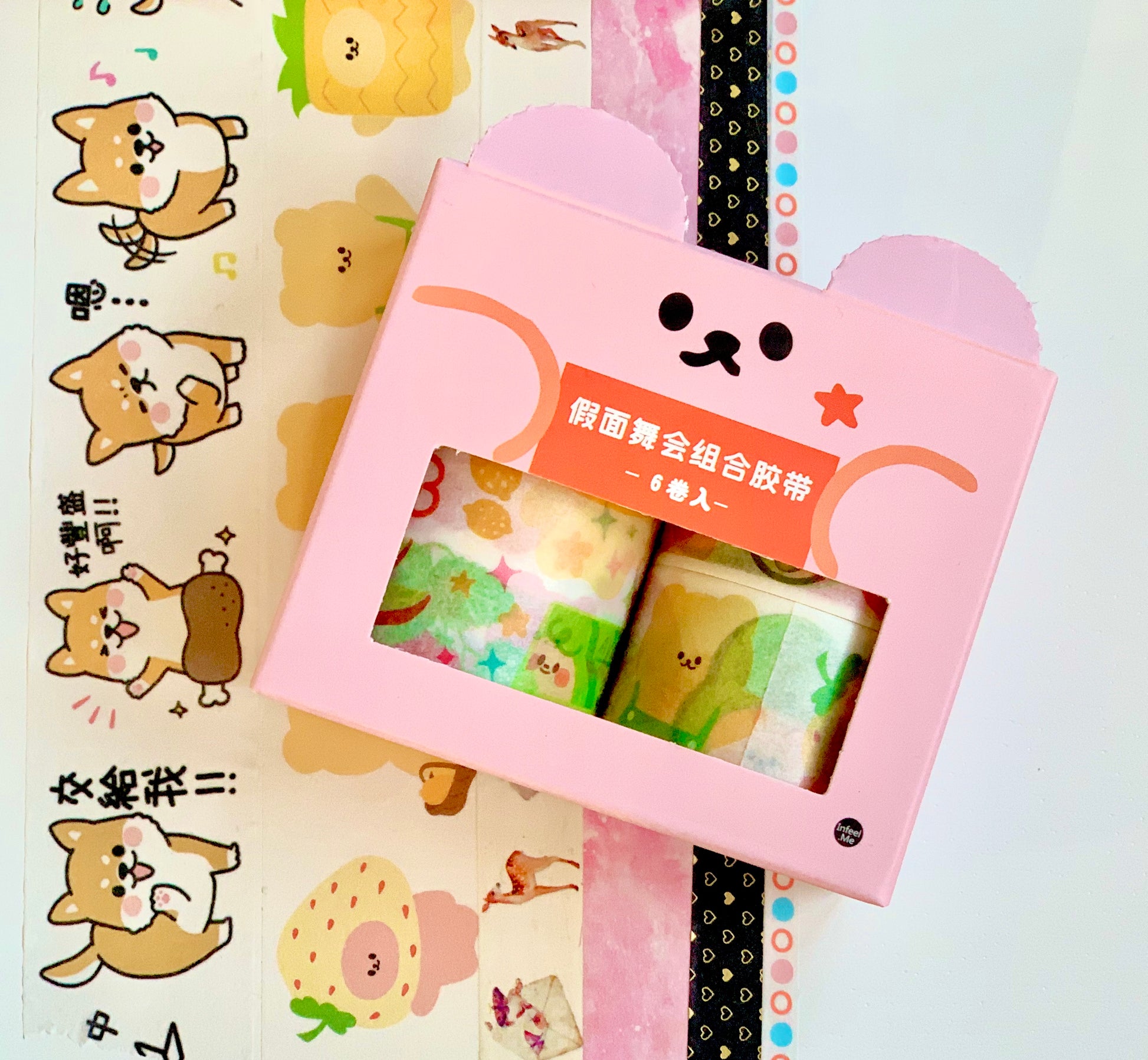 Coral & Ink’s Kawaii bear washi tape box on top of 6 mystery washi tapes