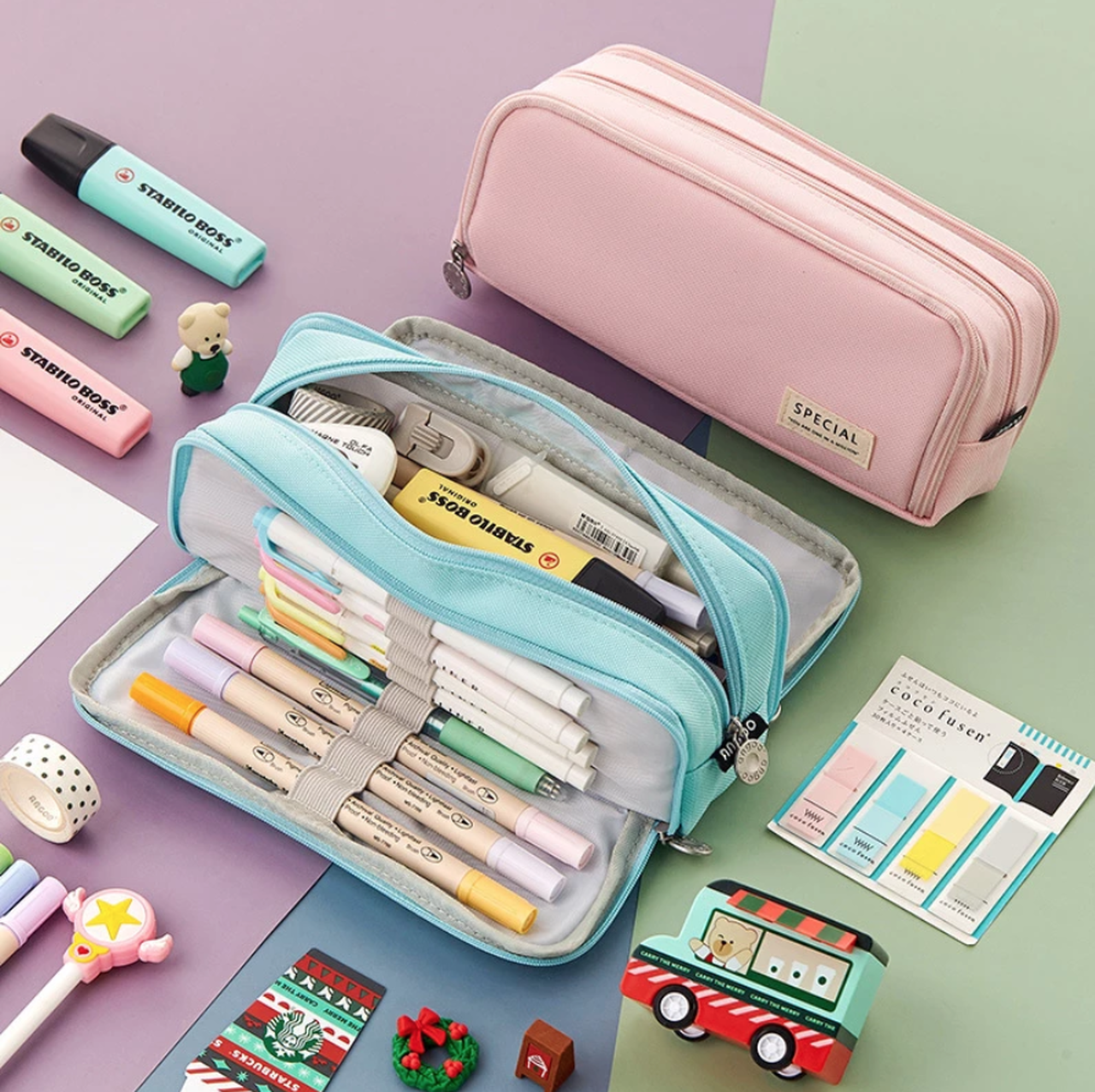Sectioned top pencil case