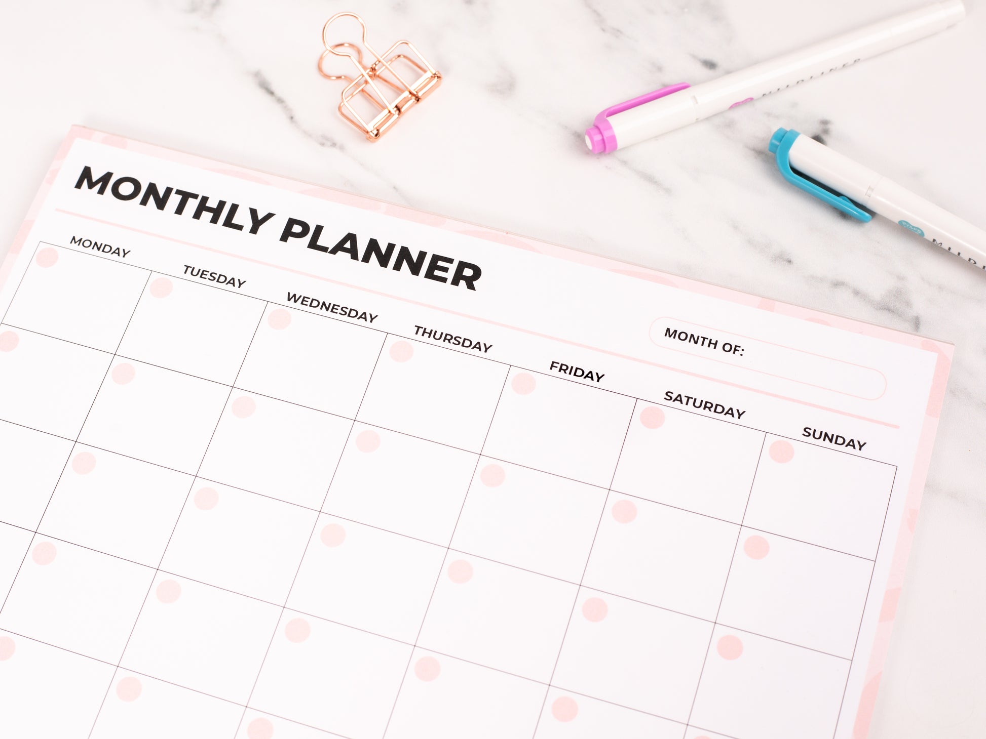 Monthly Desk Planner coralandink