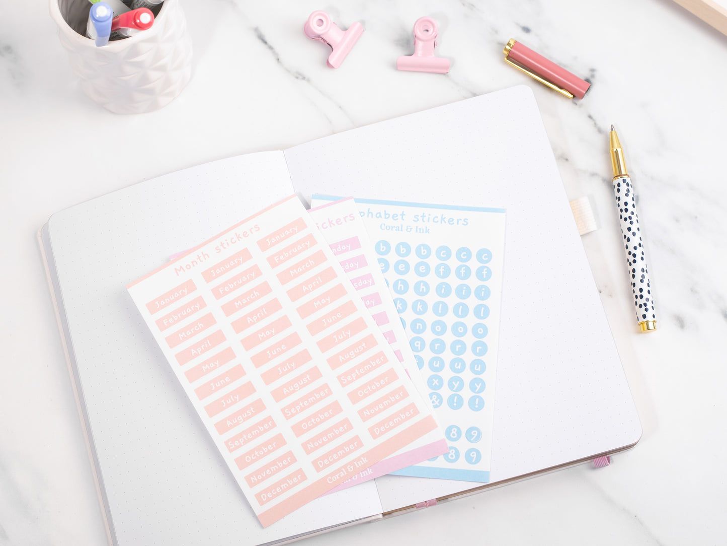 Alphabet, Monthly and Day Planner Sticker Sheets