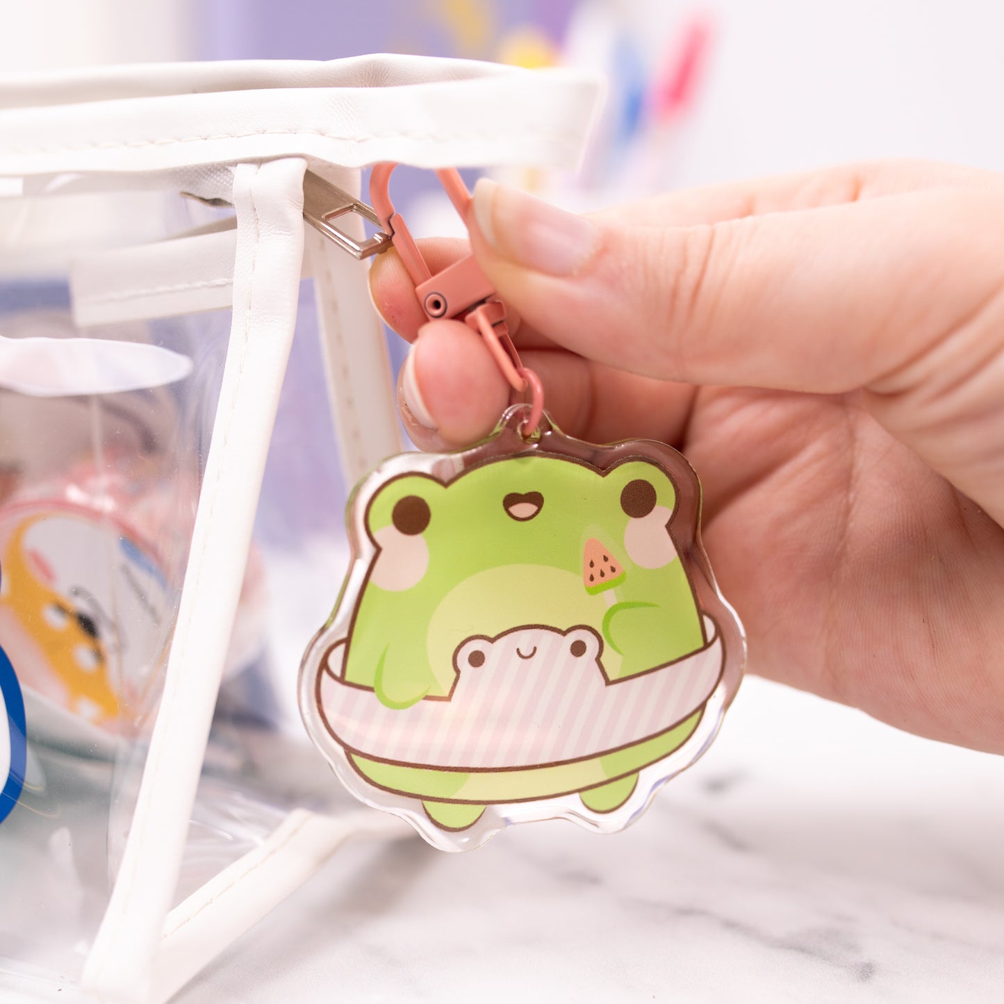 Kawaii Frog Beach Acrylic Epoxy Keychain