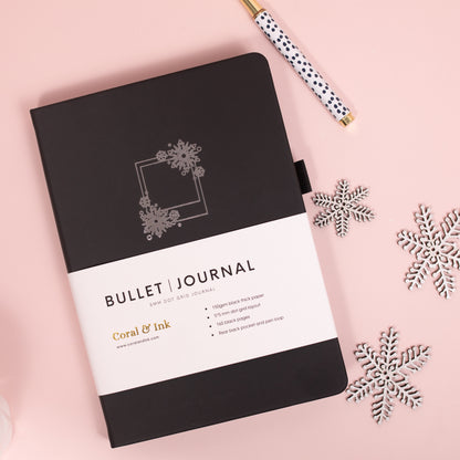 Snowflake Polaroid A5 Black Page Dot Grid Journal