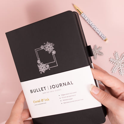 Snowflake Polaroid A5 Black Page Dot Grid Journal