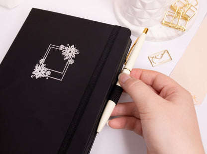 Snowflake Polaroid A5 Black Page Dot Grid Journal