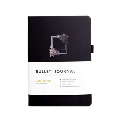 Snowflake Polaroid A5 Black Page Dot Grid Journal
