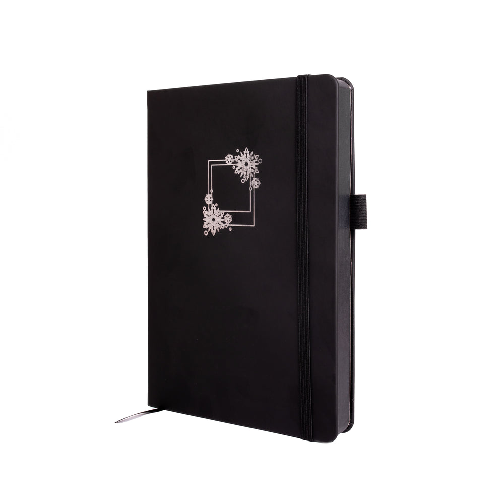 Snowflake Polaroid A5 Black Page Dot Grid Journal