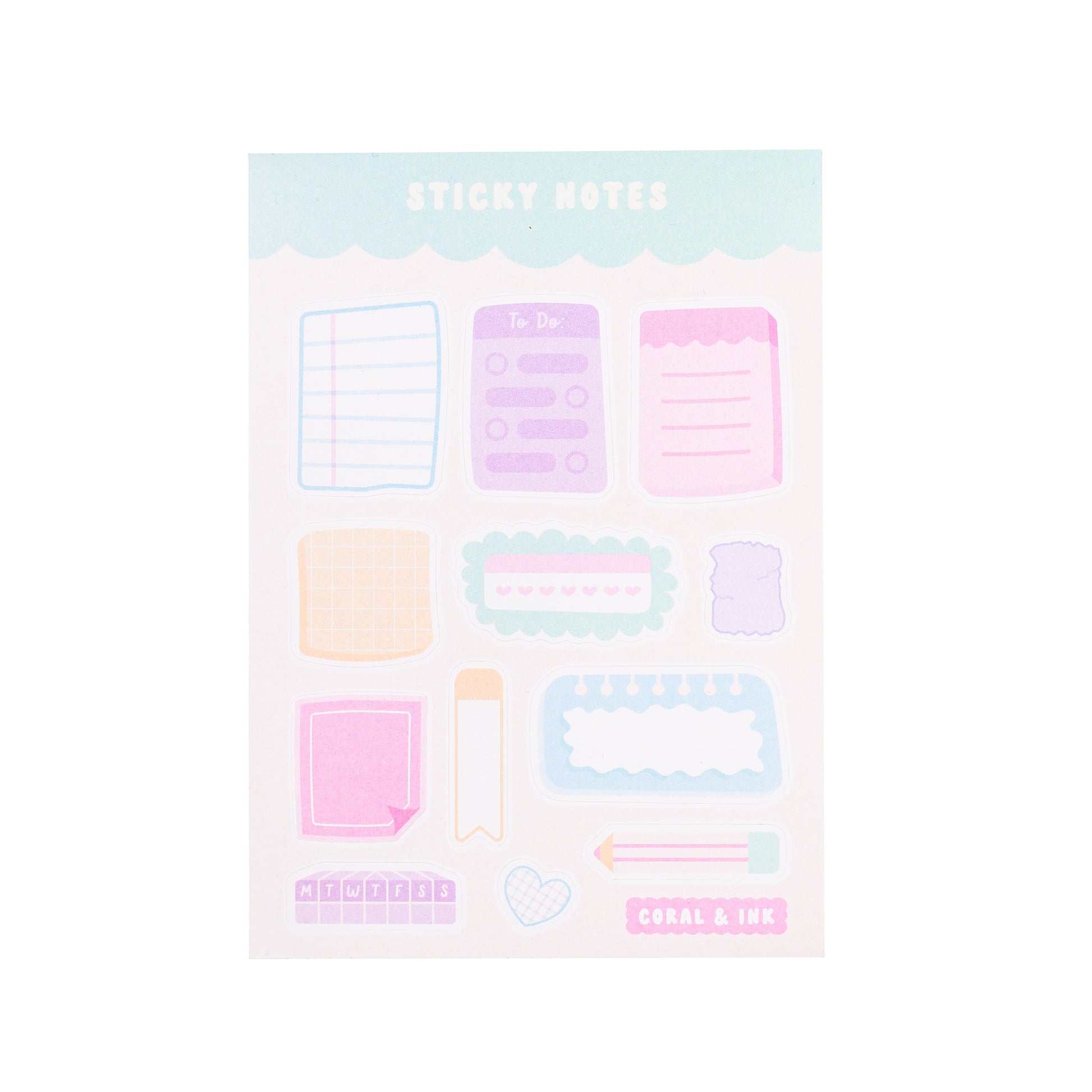 Sticky Notes Sticker Sheet | Kawaii Journal Supplies UK – Coral & Ink
