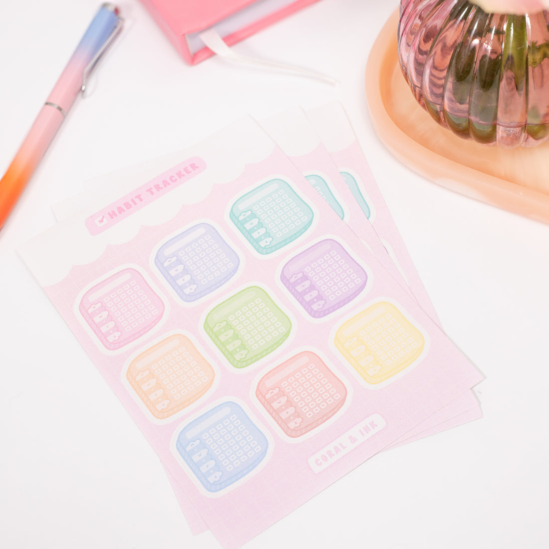 Sticker Data Tracker Habit Tracker Sticker Sheets | Cute Journal & Planner Stickers β Coral ...