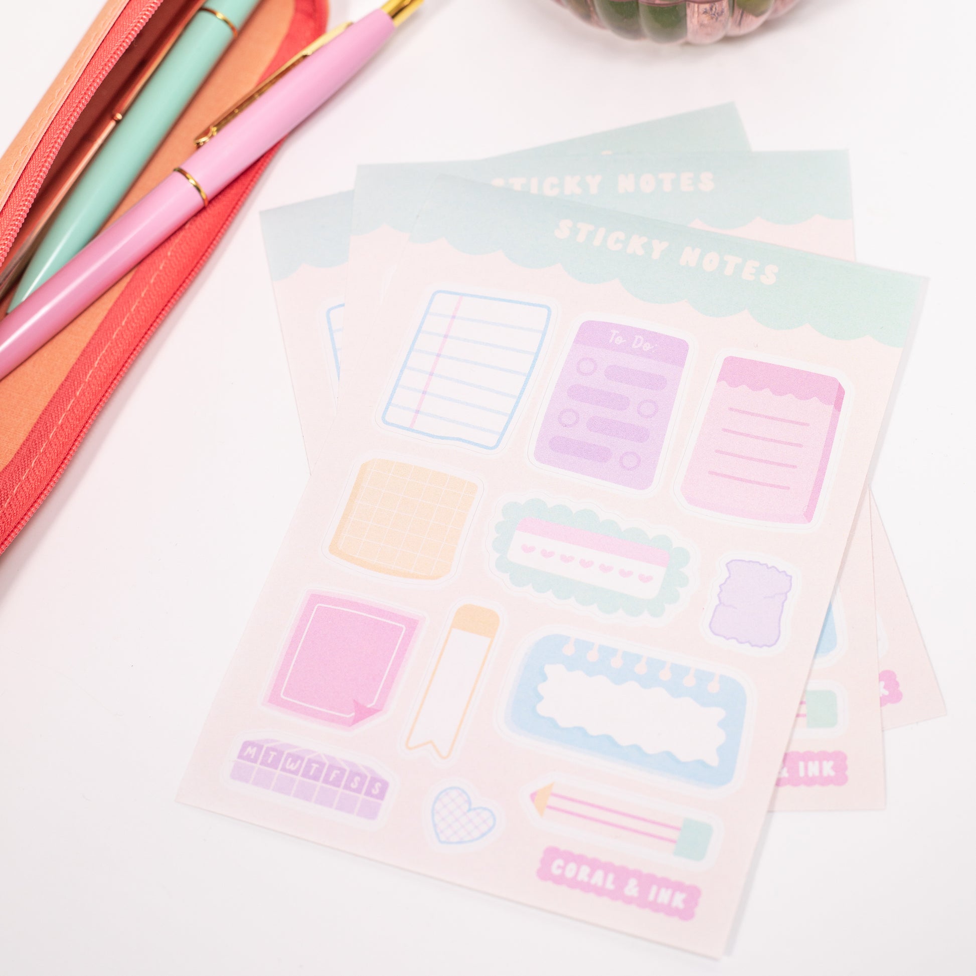 Sticky Notes Sticker Sheet | Kawaii Journal Supplies UK – Coral & Ink