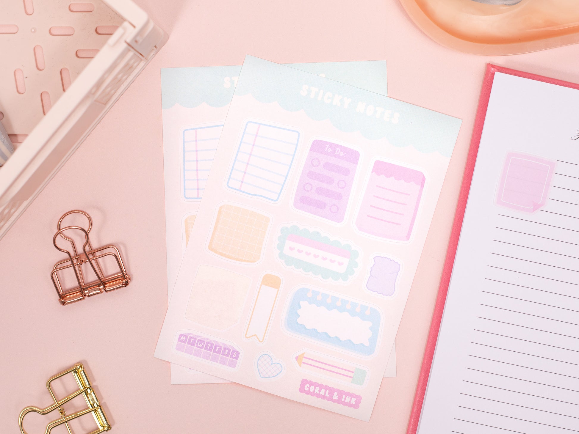 Sticky Notes Sticker Sheet | Kawaii Journal Supplies UK – Coral & Ink