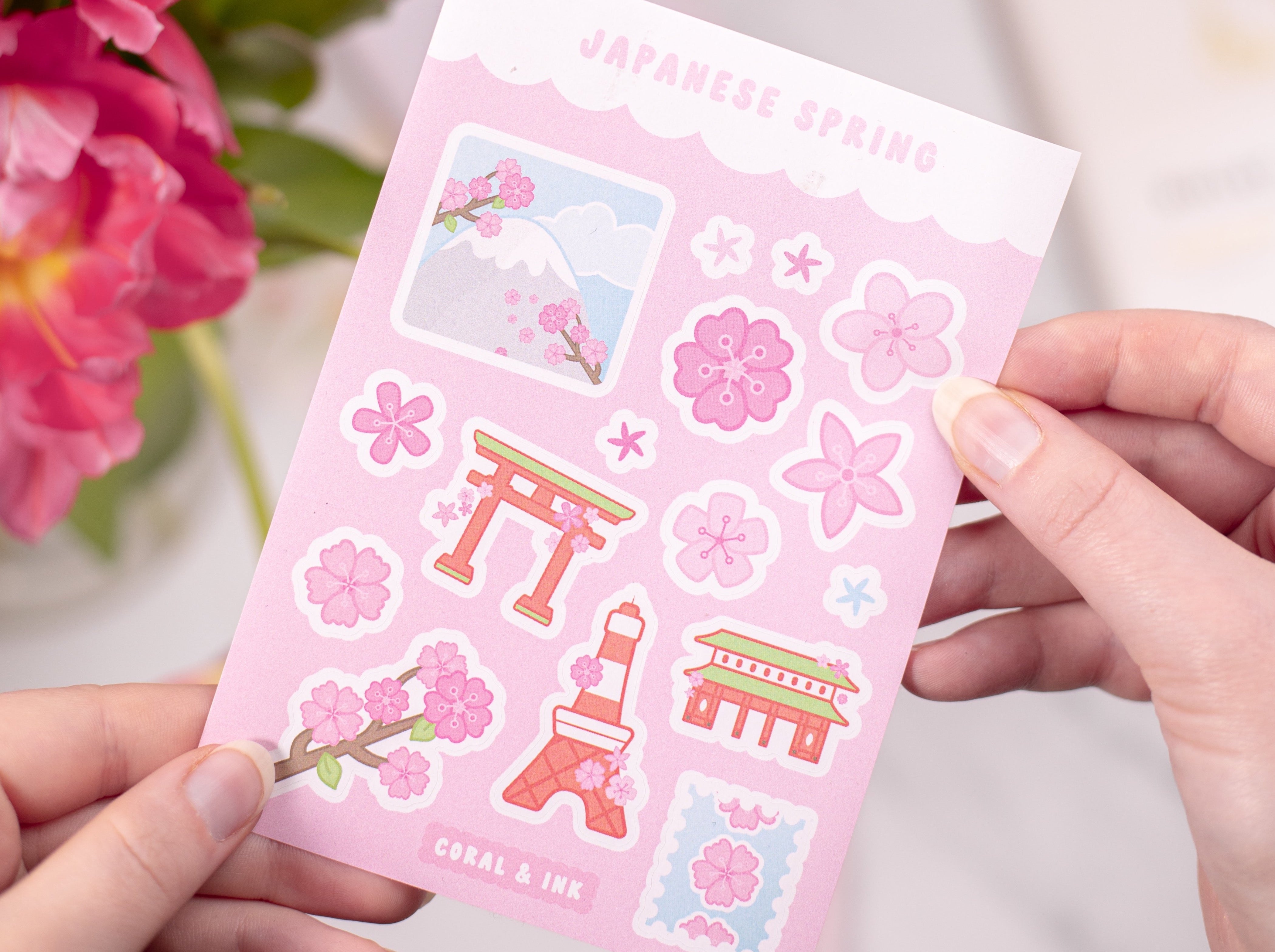 Japanese Spring Sticker Sheet | Kawaii Journal Supplies UK – Coral & Ink