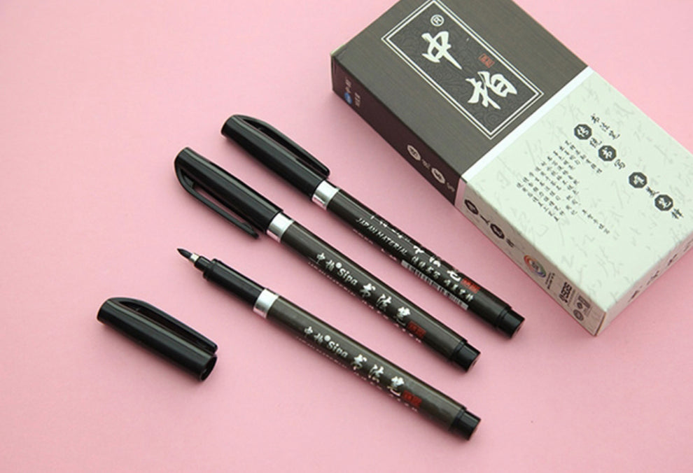 Set of 3 Japanese calligraphy pens Journal Supplies Coral & Ink