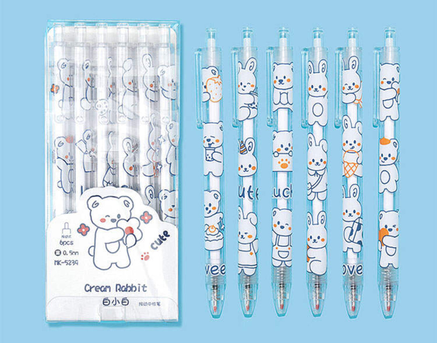 Set of 6 Kawaii Animal Gel Pens