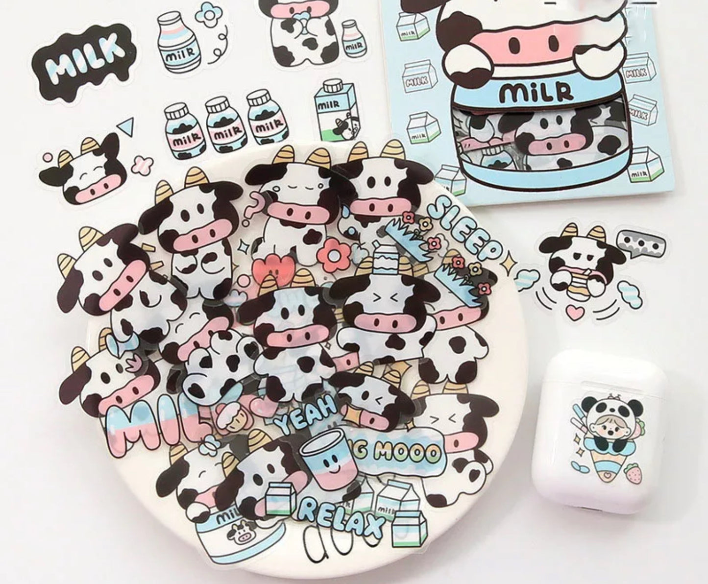 Kawaii Cow and Panda Stickers coralandink