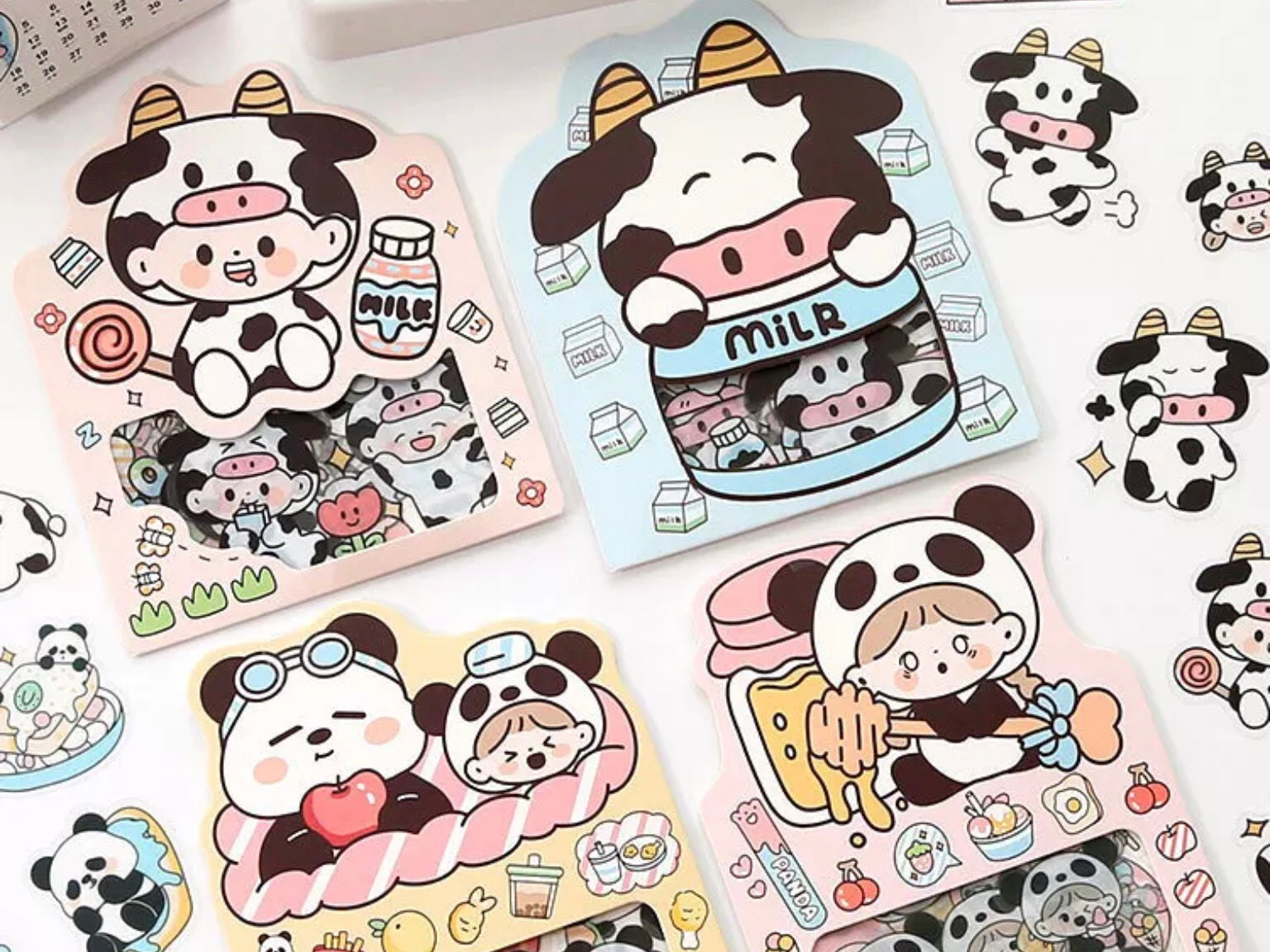 Kawaii Cow and Panda Stickers